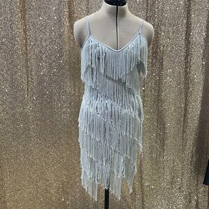 Distressed Silver Fringe and Sequin Flapper Dress